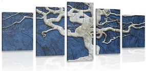 Quadri 5 pezzi – Albero astratto su legno con contrasto blu