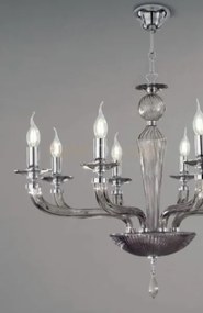 Lampadario villa vetro e metallo 12 luci fume' e cromo attacco e14 ...