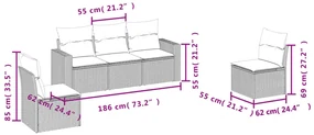 Set divano da giardino 5 pz con cuscini beige in polyrattan