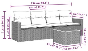 Set divani da giardino 5 pz con cuscini in polyrattan nero