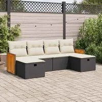 Set Divano da Giardino 6 pz con Cuscini Nero in Polyrattan 3326053