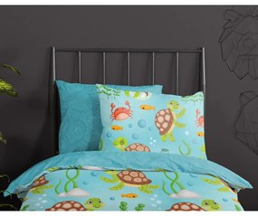 Set copripiumino e federa da bambini blu in cotone per letto singolo ed esteso 140x220 cm Turtles – Good Morning