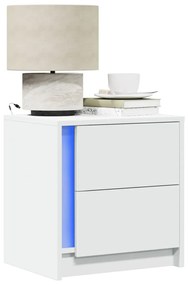 Comodini Con Luci Led 2pz Bianchi İn Legno Multistrato /
