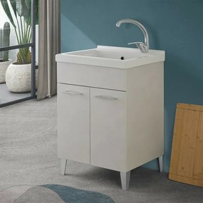 Mobile lavatoio 60x50 cm grigio calce vasca in ceramica e kit di scarico Moon
