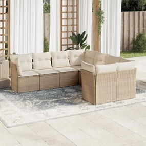 Set divano da giardino 8 pz con cuscini beige in polyrattan