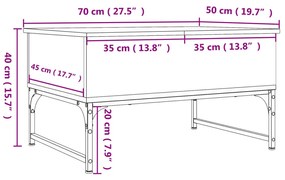 Tavolino Salotto Rovere Marrone 70x50x40cm Multistrato Metallo