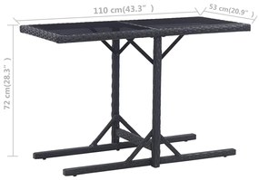 Tavolo da Giardino Nero 110x53x72 cm in Vetro e Polyrattan
