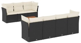 Set divani da giardino con cuscini 8 pz nero in polyrattan