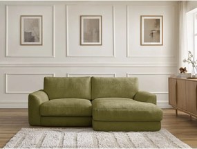 Divano angolare color kaki (con penisola a destra/con chaise lounge) con rivestimento in ciniglia Leonore – Bobochic Paris