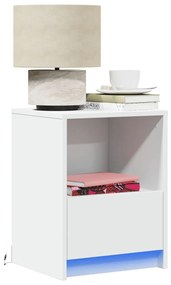Comodini Con Luci Led 2pz Bianchi İn Legno Multistrato /