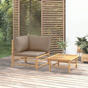 Set salotto da giardino 2pz con cuscini tortora bambù