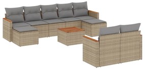 Set divano da giardino 10 pz con cuscini beige misto polyrattan