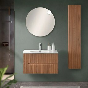 Mobile bagno sospeso 80 cm noce canaletto cannettato con specchio Bali