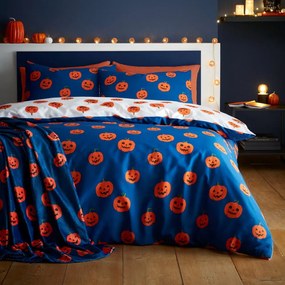 Coperta blu e arancione in micropile a tema Halloween 130x170 cm Halloween Pumpkins – Catherine Lansfield