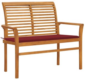 Panca da Giardino con Cuscino Rosso Vino 112 cm Legno di Teak