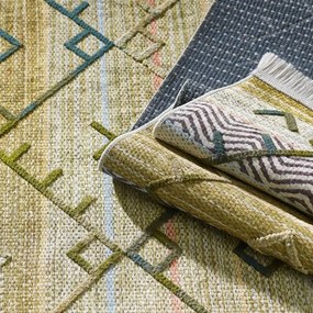Originale tappeto verde in stile atnico con motivo colorato Larghezza: 120 cm | Lunghezza: 180 cm