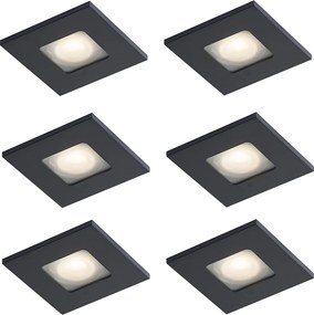 Set di 6 faretti da incasso moderni neri orientabili e inclinabili IP44 - Qure