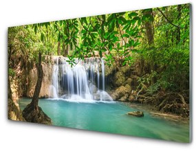 Quadro acrilico Cascata del lago della foresta naturale 100x50 cm 2 appendini