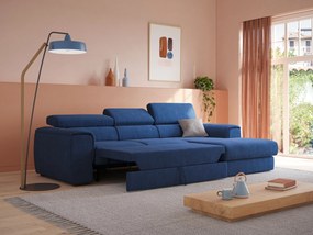 Zeno Divano angolare con pouf estraibile poggiapiedi in tessuto morbido impermeabile T02 blu