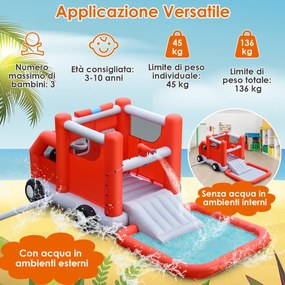 Costway Scivolo d'acqua per bambini a tema camion dei pompieri con piscina, Castello gonfiabile con pallone da basket