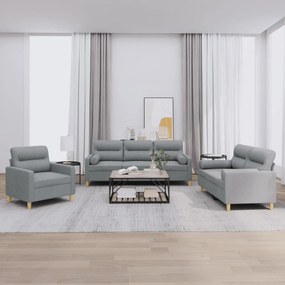 Set Divani 3 Pz Con Cuscini Grigio Chiaro İn Tessuto /