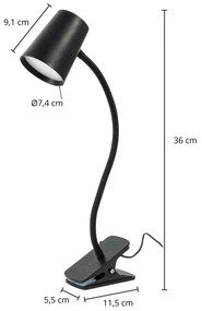 Lindby Ailina Lampada LED da tavolo, base a morsetto, nero