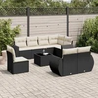 Set Divani da Giardino 9 pz con Cuscini Nero in Polyrattan 3221645