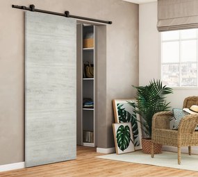 Porta scorrevole reversibile Beton in mdf grigio, L 93 x H 212 cm, con binario Loft nero