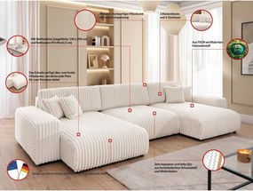 Divano angolare color crema allungabile/con contenitore (a U) rivestito in velluto a coste Sarina – Ropez