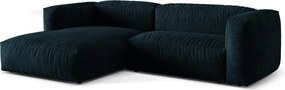 Divano angolare componibile blu scuro (con penisola a sinistra/con chaise lounge) con rivestimento in velluto Martina – Micadoni