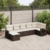 Set Divani da Giardino 7 pz con Cuscini Marrone in Polyrattan 3325509