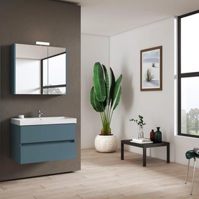 Specchio Contenitore Con Illuminazione Akira laccato opaco blu pacifico L 80 x H 70 x P 15.5 cm