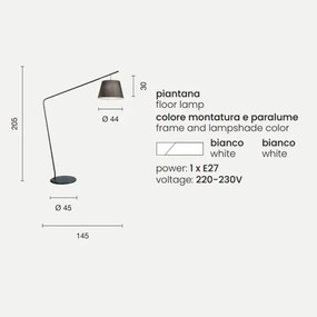 Piantana H205 cm con struttura in metallo Bianco e paralume in pvc VELVET