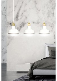 Lampadario Industrial 3 Luci Kubera In Acciaio Bianco Con Elementi In Oro