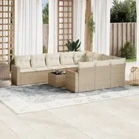 Set Divani da Giardino 11 pz con Cuscini Beige in Polyrattan 3251835