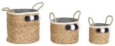 Set di Cestini DKD Home Decor Naturale Cotone Pompon Fibra naturale (40 x 40 x 35 cm)