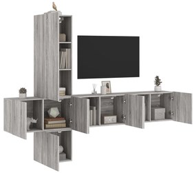Mobili tv a muro 5pz grigio sonoma in legno multistrato