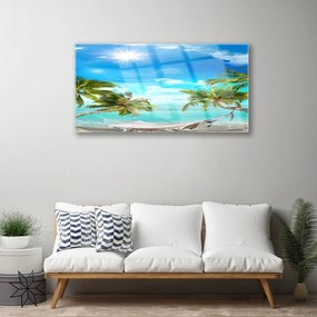 Quadro acrilico Amaca da spiaggia con palme tropicali 100x50 cm