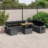 Set Divani da Giardino 9 pz con Cuscini Nero in Polyrattan 3275736