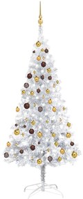 Albero di Natale Preilluminato con Palline Argento in PET, Albero di Natale Preilluminato con Palline Argento 180 cm PET III