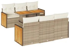 Set divani da giardino 7 pz con cuscini beige polyrattan acacia