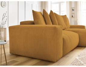 Divano angolare color senape allungabile e con contenitore rivestito in velluto a coste Voltaire – Bobochic Paris