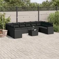 Set Divani da Giardino 11 pz con Cuscini in Polyrattan Nero 3251812