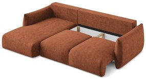 Divano angolare color terracotta allungabile (con penisola a sinistra/con chaise lounge) con rivestimento in ciniglia Leila – Makamii