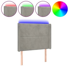 Testiera a led grigio chiaro 93x16x118/128 cm in velluto