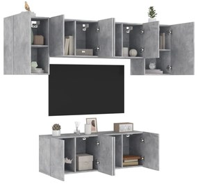 Mobili Tv A Muro 6pz Grigio Cemento Legno Multistrato /