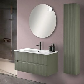 Mobile bagno sospeso cannettato 90 cm verde con specchio Bali