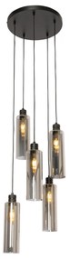 Lampada a sospensione moderna nera con vetro fumé 5 luci - Stavelot