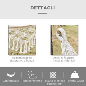 Amaca da Giardino Sospesa 288x150 cm in Tela con Frange Stile Boho Crema...
