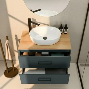 Mobile bagno sospeso 80cm verde petrolio con due cassetti e specchio Brik